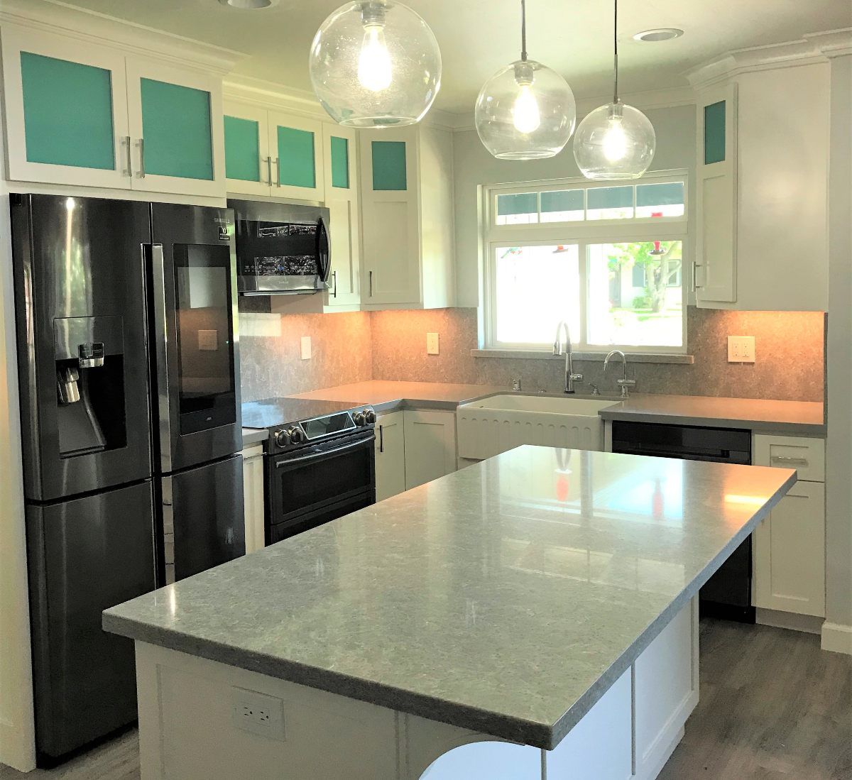 green, white, gray accent kitchen, Sunnyvale