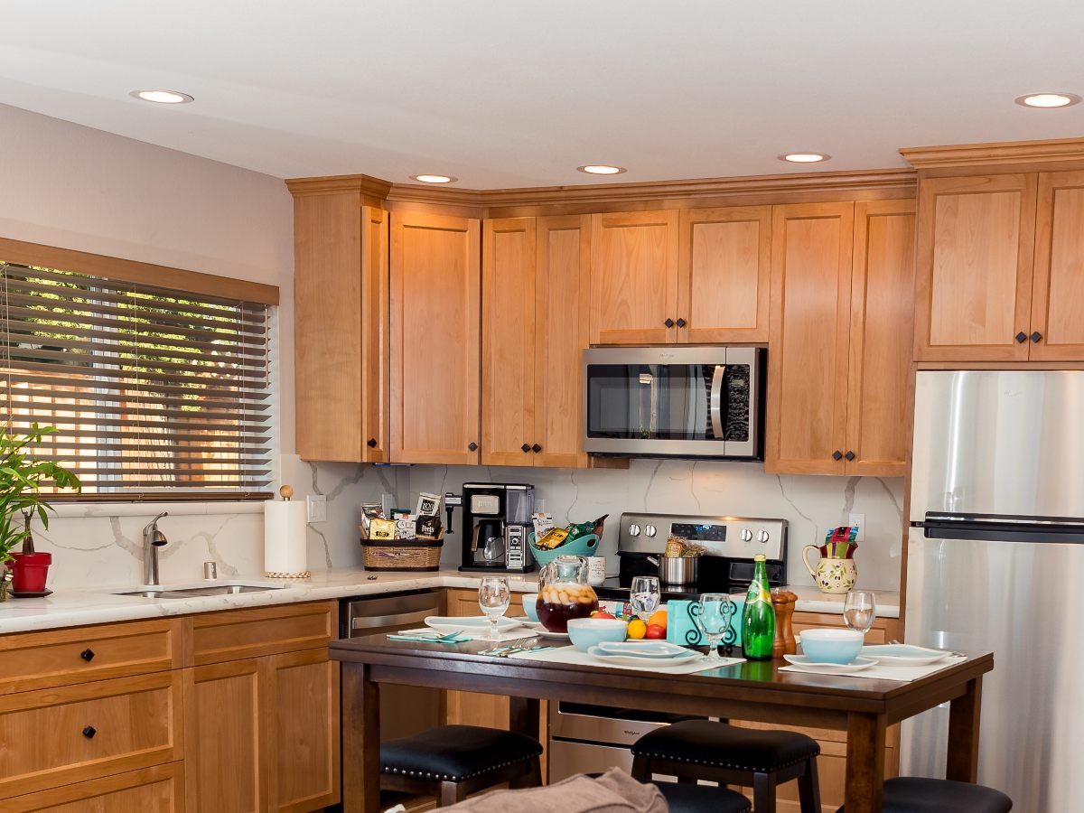 marbled white quartz alder wood SanJose California Bath and Kitchen